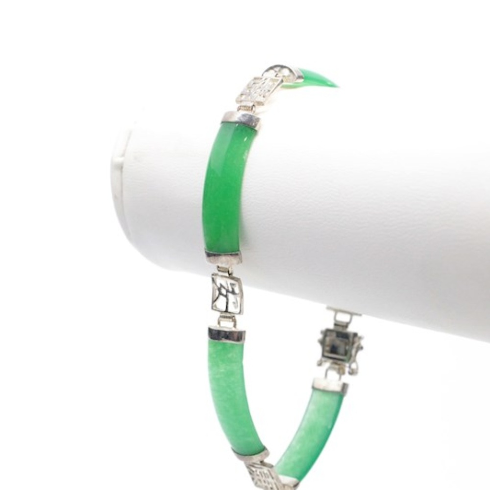 925 Sterling Apple Green Jade Bracelet Asian Style